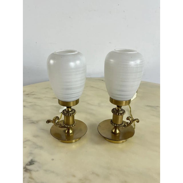 Mid-Century Brass and Murano Glass Table Lamps, 1950s, Set of 2 For Sale - Image 4 of 9