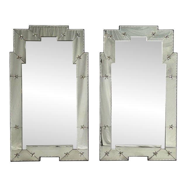Art Deco Style, Antique and Beveled Glass, Venetian Wall Mirrors, 21st C. For Sale