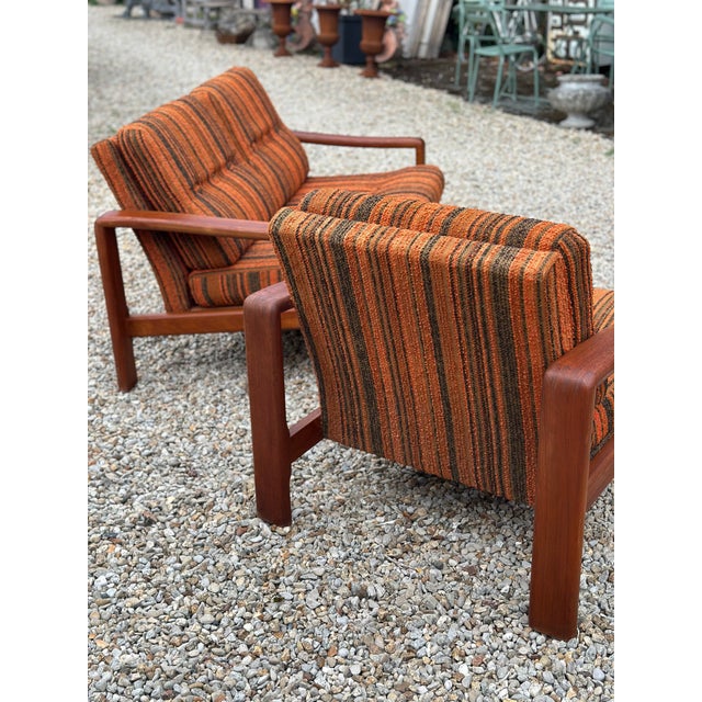 Wood Vintage Scandinavian Living Room Set in Teak and Fabric, 1970s, Set of 2 For Sale - Image 7 of 12