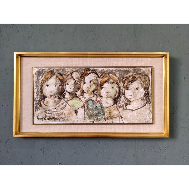 Mid-Century Modern Swedish "The Children" Vintage Figurative Framed Oil Painting For Sale - Image 11 of 11