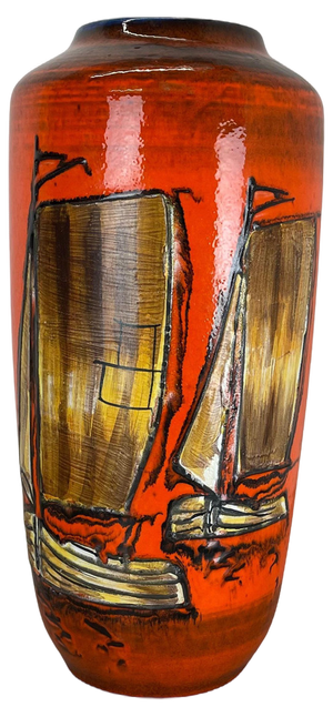 Large Fat Lava Multi-Color Sailing Boats Floor Vase attributed to Scheurich, 1970s