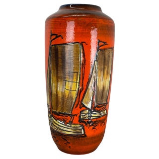 Large Fat Lava Multi-Color Sailing Boats Floor Vase from Scheurich, 1970s For Sale