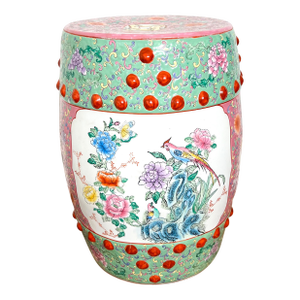Vintage Chinese Famille Rose Porcelain Garden Stool – Hand-Painted / Rose Medallion Style / Chinoiserie