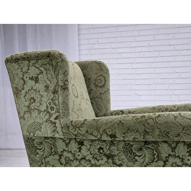 Danish Armchair in Green Velour and Carved Oak, 1950s For Sale - Image 11 of 18