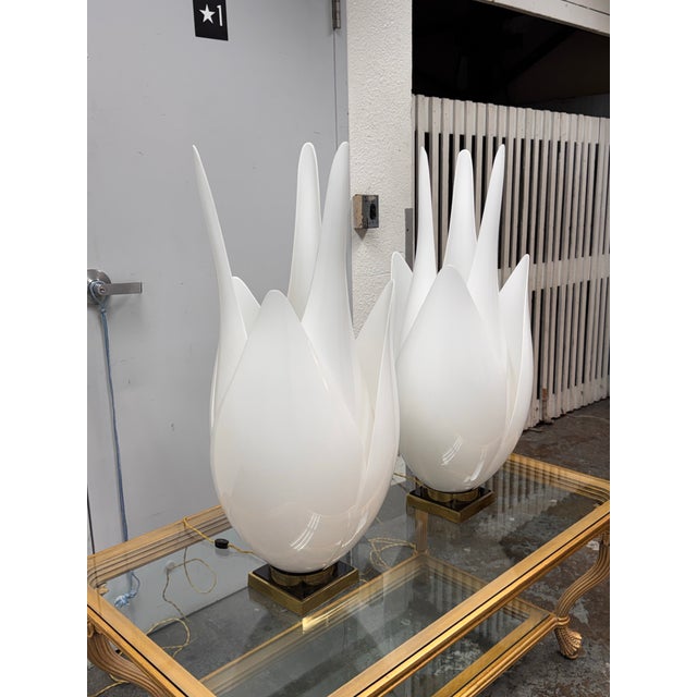 Postmodern Roger Rougier Grand Acrylic Tulip Lamps, Circa 1970's Pair For Sale - Image 3 of 12