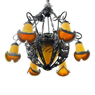'Art De France' Hanging Chandelier French Art Glass Stamped For Sale