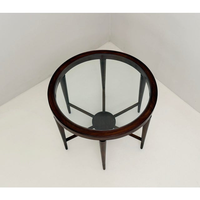 Mid-Century Modern Vintage Glass and Walnut Coffee Table, 1940s For Sale - Image 3 of 6