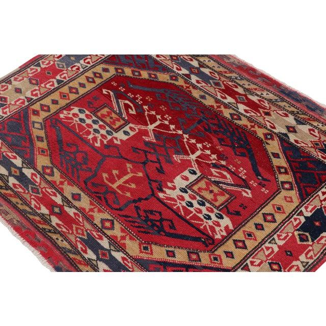 Hand-knotted in wool, circa 1920-1930, this 3x3 antique Anatolian square rug is a very special piece where admirers of the...