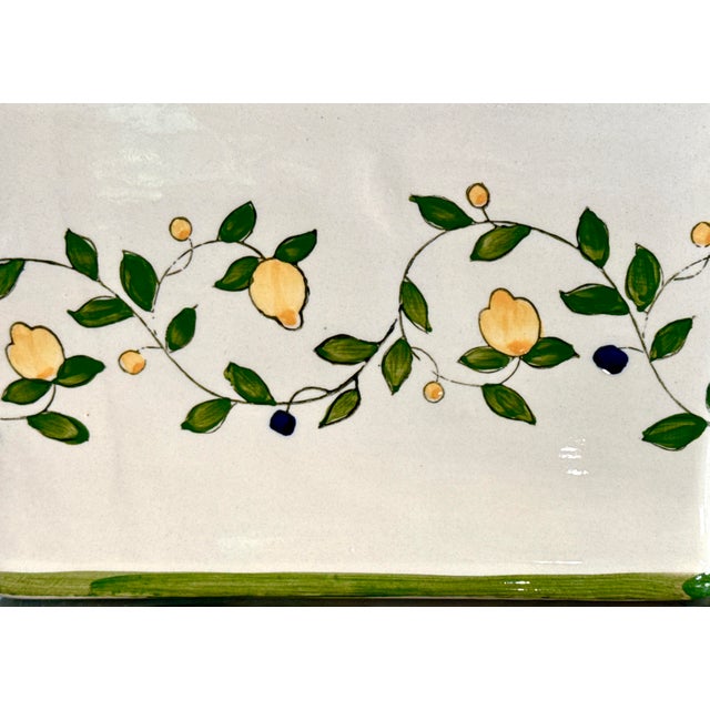 Cream Vintage Rectangular Planter With Hand Painted Lemons and Green Trim For Sale - Image 8 of 11