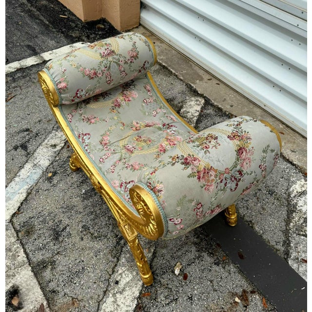 2020s Sky Blue Bench French Style With Gold Leaf Details For Sale - Image 5 of 6
