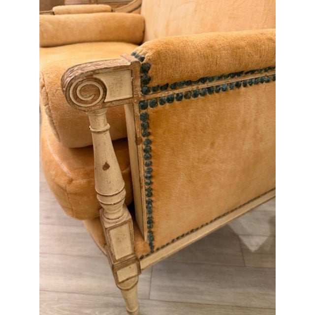 French 1980s Louis XVI Settee in a Butter Soft Faux Fur For Sale - Image 3 of 7