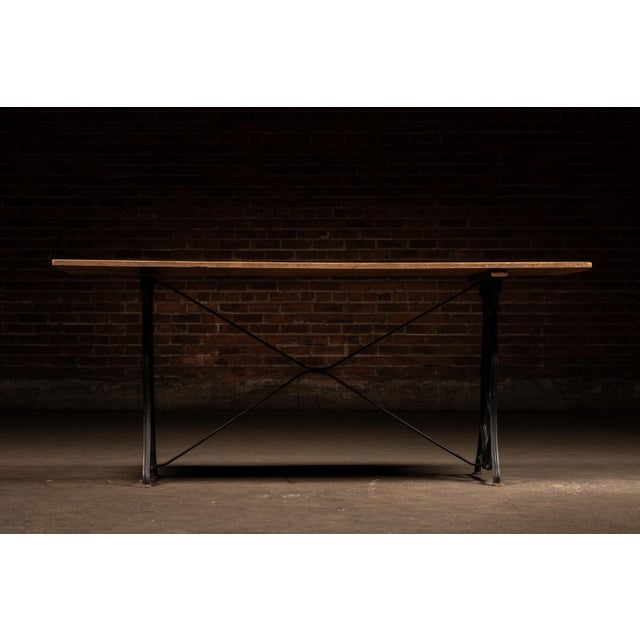 Industrial Early 20th Century Industrial Oak Plank Cast Iron Treadle Worktable For Sale - Image 3 of 8