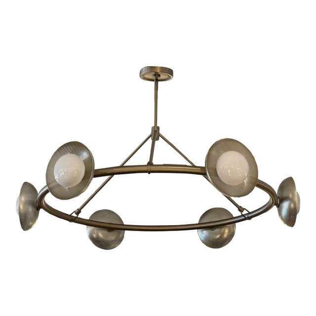 West Elm Bezel Linear Chandelier Champagne Bronze For Sale