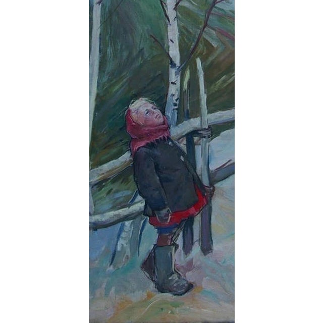Vintage Soviet Child Portrait, Original Oil Painting, Ukrainian Art, 55-119 For Sale - Image 4 of 6