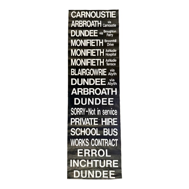 Black and White Monumental Vintage 1990’s Scottish Transportation Bus Destination Roll Sign For Sale