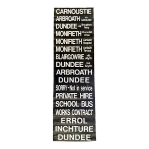 Black and White Monumental Vintage 1990’s Scottish Transportation Bus Destination Roll Sign