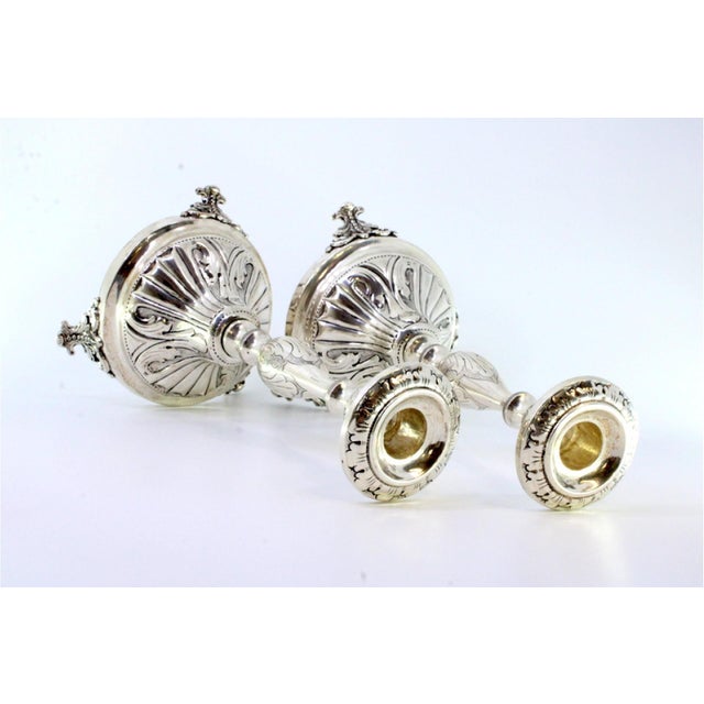 Silver Candlesticks with Turned and Engraved Shafts, Set of 2 For Sale - Image 6 of 9