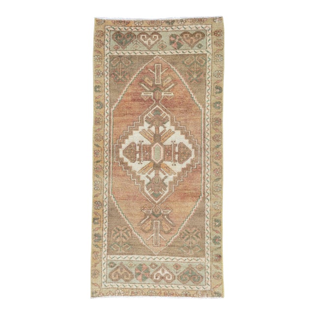 Turkish Mini Rug Oriental Hand Knotted Vintage Rug 1'10" x 3' #16751 For Sale
