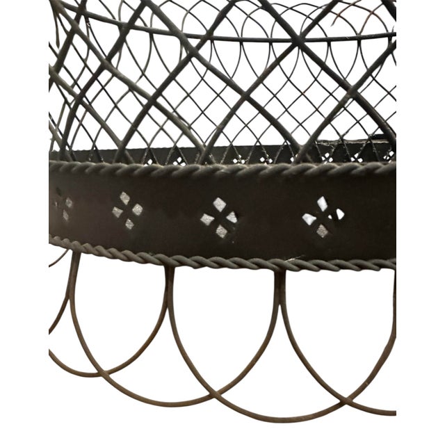 Late 20th Century Vintage Large French Country Wire Basket / Planter / Cachepot / Jardiniere in Black For Sale - Image 5 of 9