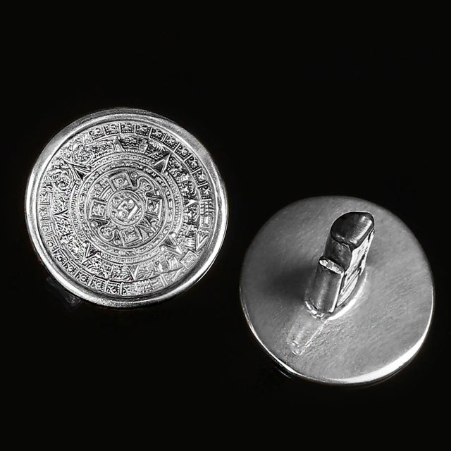 Traditional Vintage Sterling Silver Cufflinks Mayan Calendar - 2 Pieces For Sale - Image 3 of 5