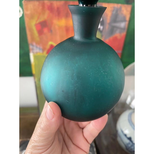 Vintage Teal Satin Glass Decanter For Sale In Chicago - Image 6 of 10
