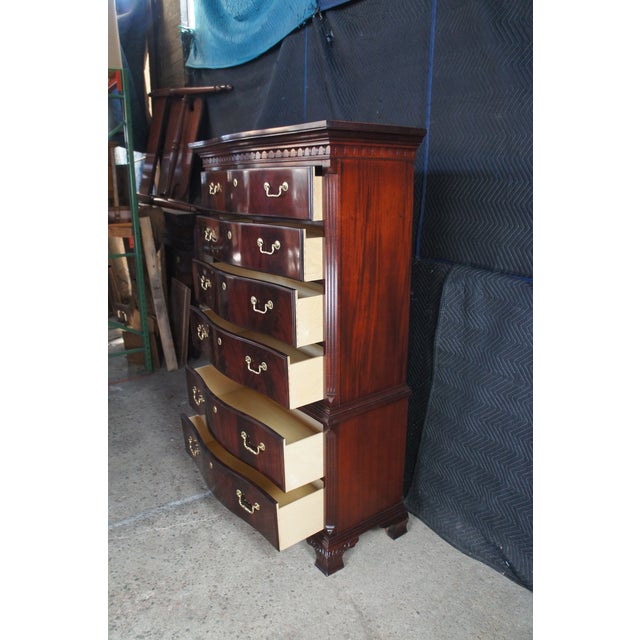 1990s Thomasville 18th Century Collection Flame Mahogany Bow Front Tallboy Highboy Chest Dresser For Sale - Image 11 of 13
