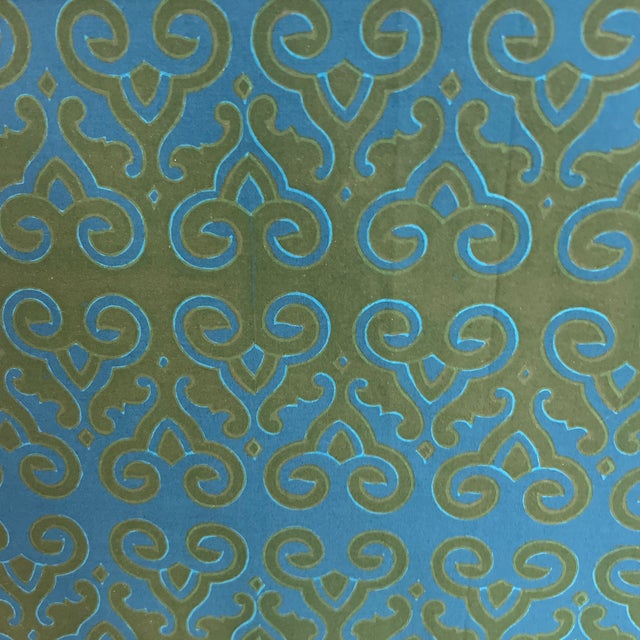 2000 - 2009 Muriel Brandolini Printed Cotton Fabric in Rich Peacock Blue and Jade Green- 2 1/3 Yards For Sale - Image 5 of 5