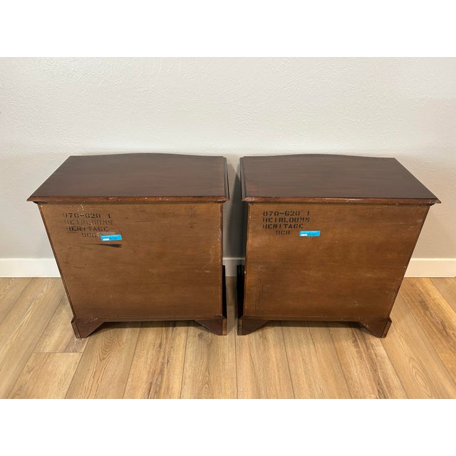 Brown Late 20th Century Drexel Heritage Hierlooms Flame Mahogany Four Drawer Chest/Nightstand - Pair For Sale - Image 8 of 12