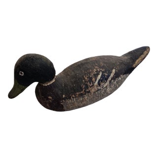 Antique Hand-Stamped "K" Rig Cork & Wood Black Duck Decoy - Early 20th Century Americana For Sale