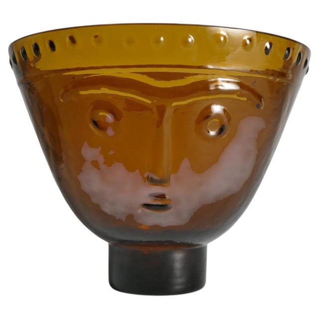 Brown Glass Bowl with Face Motif by Wiktor Berndt for Flygfors, Sweden, 1960s For Sale - Image 14 of 14