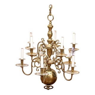 Antique Ten-Light Brass Dutch Baroque Style Chandelier For Sale