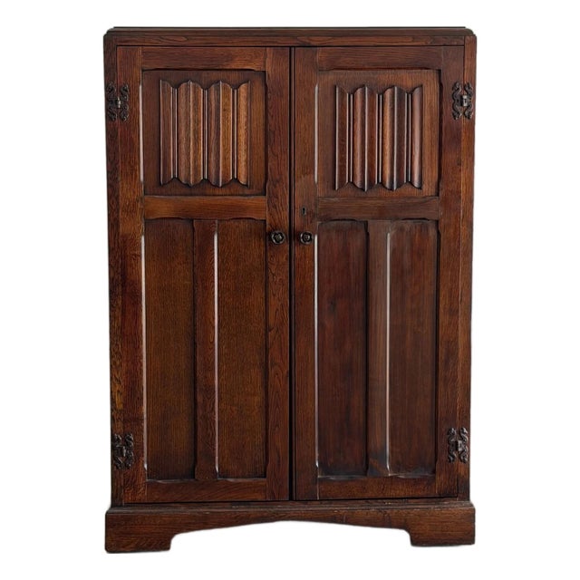 Vintage Carved Oak Armoire For Sale