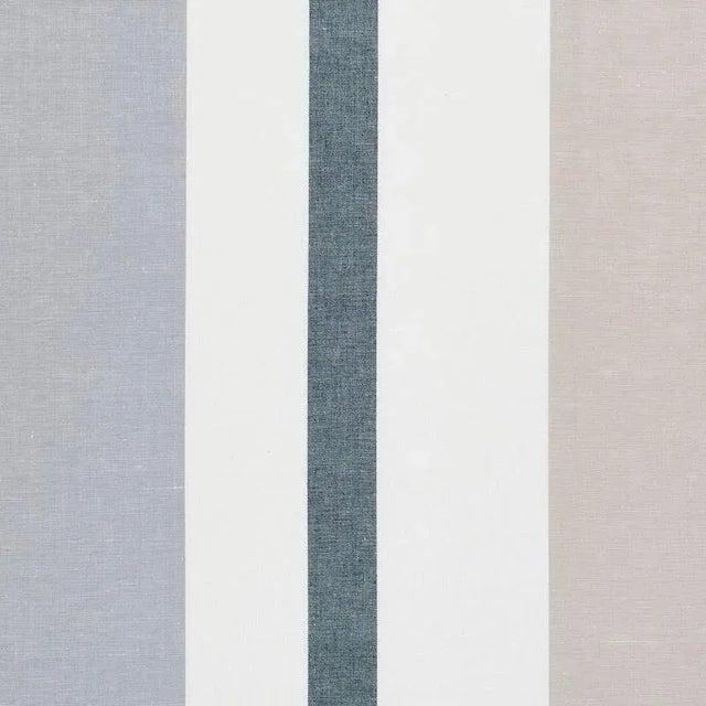 Sample - Schumacher Lolland Linen Stripe Fabric in Grey & Sand For Sale
