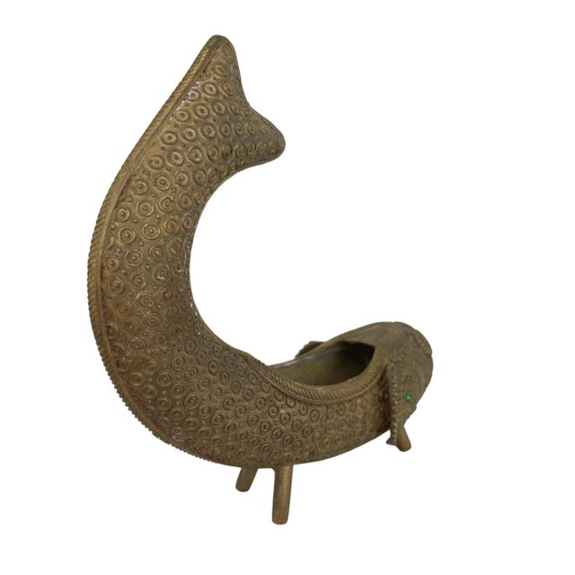Figurative Mid-Century Primitive Brass Fish Vessel For Sale - Image 3 of 5