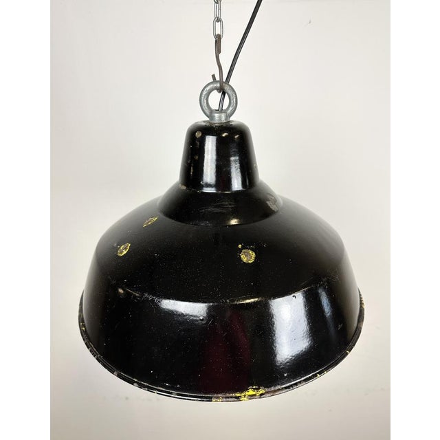 Metal Industrial Black Enamel Factory Pendant Lamp with Iron Top, 1960s For Sale - Image 7 of 16