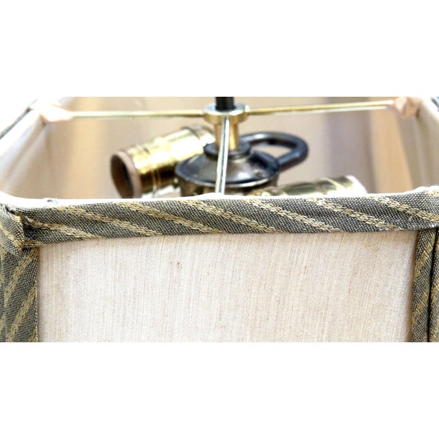 Mid Century Square Green and Tan Pleated Lamp Shade For Sale - Image 10 of 12