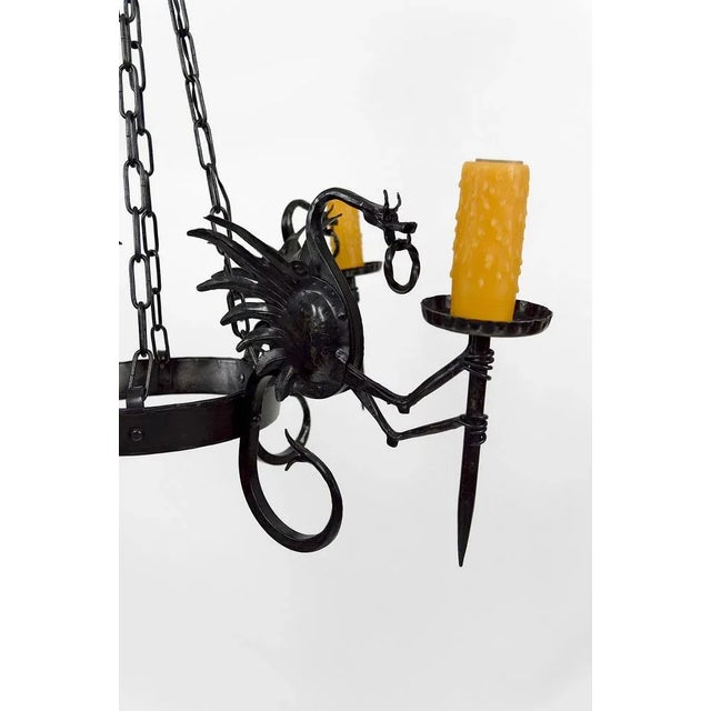 Italian Wrought Iron Chandelier with Dragons, 1890s For Sale - Image 6 of 13