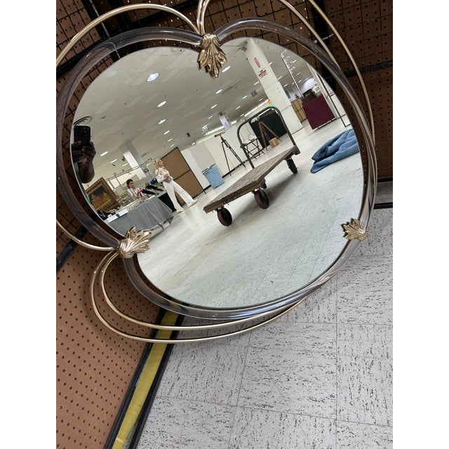 Vintage 1970s Lucite and Brass Mirror For Sale - Image 10 of 11