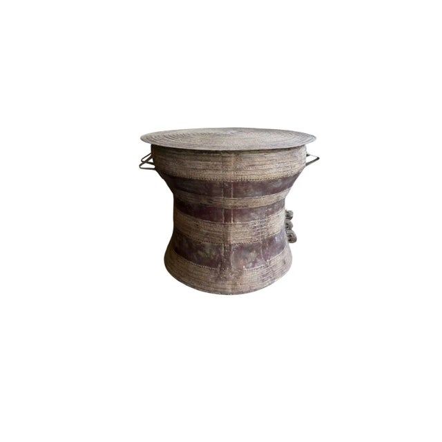Metal Monumental Cast Bronze Rain Drum Side Table Sculptural Patinated Finish For Sale - Image 7 of 10