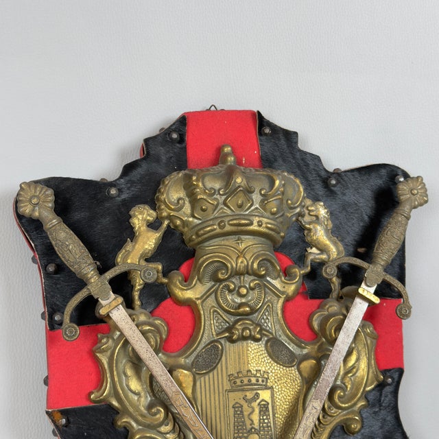 Shield Heraldic Coat of Arms in Wood and Velvet with Brass by Ignoto for Ignoto For Sale - Image 6 of 11