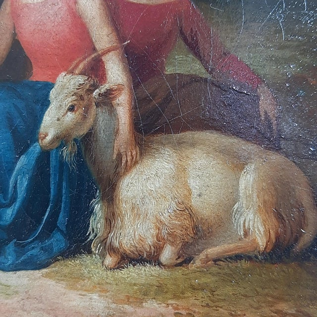 Black Girls with Goat Castle Landscape, 18th Century, Oil Painting on Canvas, Framed For Sale - Image 8 of 16