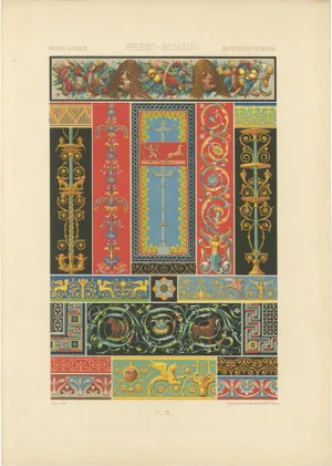 After Racinet, Greek-Roman Ornament with Classical Decorative Motifs & Borders, 1869, Lithograph