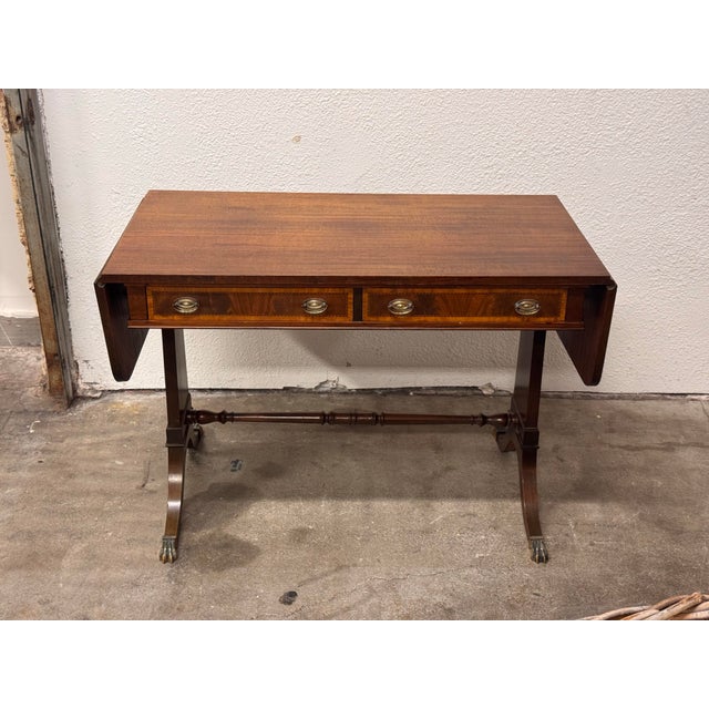 Regency Style Mahogany Drop-Leaf Desk, Vintage For Sale - Image 4 of 12
