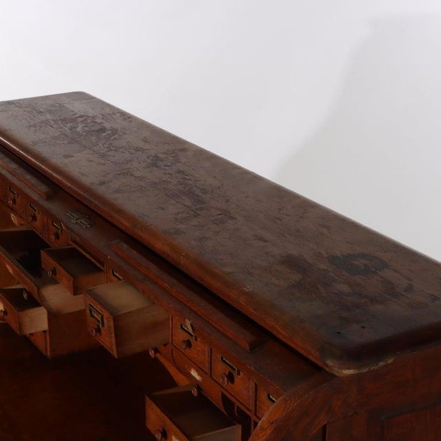 1900 - 1909 Antique Oak S-Roll Top Desk With Full Interior Unsigned C1900 For Sale - Image 5 of 6
