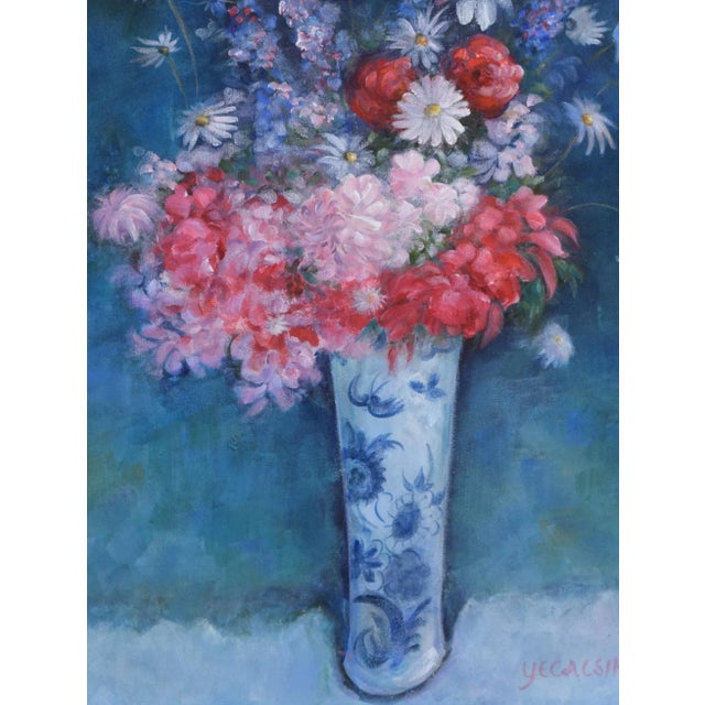 Late 20th Century Vintage Impressionist Chinoiserie Floral Still Life Oil Painting For Sale - Image 5 of 9