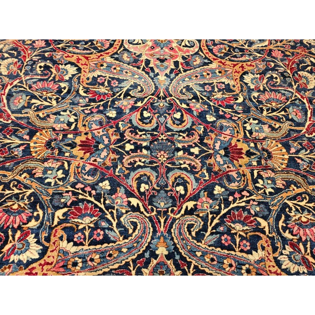 Vintage Persian Yazd Rug, Hand-Knotted Wool, Allover Floral Pattern, Navy & Red, 9x12 For Sale - Image 4 of 18