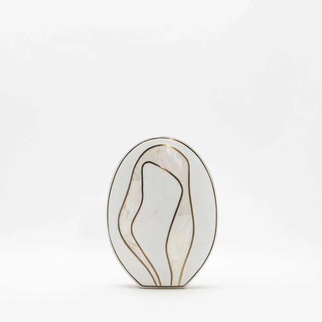 R & Y Augousti Shagreen Vase With Mother of Pearl and Brass Details by R&y Augousti For Sale - Image 4 of 7