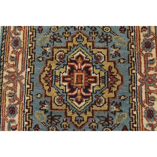 Blue Heriz Runner 2’6” X 8′ Blue Wool Tribal Hand-Knotted Oriental Rug For Sale - Image 8 of 12