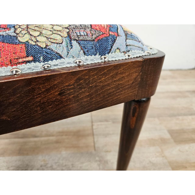 Set of Art Deco Chair and Ottoman in Walnut and Patterned Fabric, 1930s For Sale - Image 17 of 18