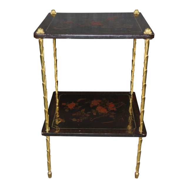 Single Chinoiserie Brass Paint Decorated Maison Bagues Attributed End Table For Sale